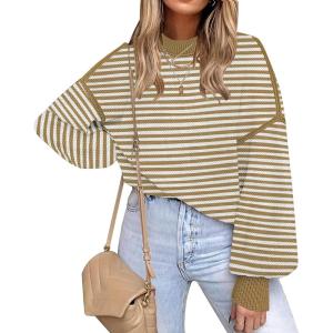 imageFall Clothes for Women 2025 Trendy Fashion Oversized Sweaters Color Block Long Sleeve Knited Pullover Tops Winter OutfitsStriped Yellow