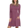 imageLONGYUAN Womens Dress Long Sleeve Knee Length Dresses Casual Fall Dress with Pockets Trendy 2025Purple Red