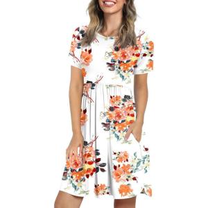 imageLONGYUAN Womens Casual Dresses 2025 Summer Short Sleeve Dress Hide Belly Loose Fit Sundress with Pockets S3XLCamellia White