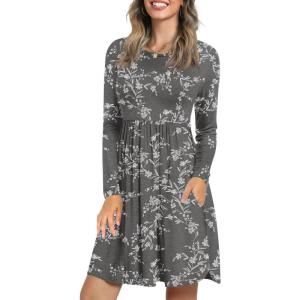 imageLONGYUAN Womens Dress Long Sleeve Knee Length Dresses Casual Fall Dress with Pockets Trendy 20251black Carving