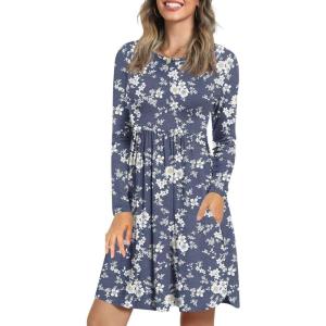 imageLONGYUAN Womens Dress Long Sleeve Knee Length Dresses Casual Fall Dress with Pockets Trendy 20251white Floret