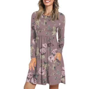 imageLONGYUAN Womens Dress Long Sleeve Knee Length Dresses Casual Fall Dress with Pockets Trendy 2025Bean Red