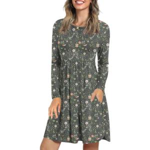 imageLONGYUAN Womens Dress Long Sleeve Knee Length Dresses Casual Fall Dress with Pockets Trendy 2025Black Sparrow