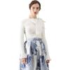 imageCHICWISH Women Bow Tied Long Sleeve Knit Top Mock Neck Slim Fitted Elegant Blouses Top Solid Wrap Pullover TopsWhite