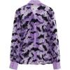 imageCHICWISH Women Mesh Tops Velvet Bats Printed Casual Shirt Self Tie Knot V Neck Long Sleeve Halloween Holiday Buttoned BlousePurple