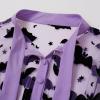 imageCHICWISH Women Mesh Tops Velvet Bats Printed Casual Shirt Self Tie Knot V Neck Long Sleeve Halloween Holiday Buttoned BlousePurple