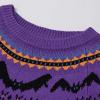 imageCHICWISH Women Spooky Bats Halloween Knit Sweater Casual Crewneck Long Sleeve Sweatershirt Holiday Print Pullover TopPurple