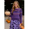 imageCHICWISH Women Spooky Bats Halloween Knit Sweater Casual Crewneck Long Sleeve Sweatershirt Holiday Print Pullover TopPurple