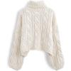 imageCHICWISH Women Turtleneck Christmas Sweater Cable Crop Long Sleeve Pullover Sweaters Fall Winter Casual Chunky Knit TopsSand