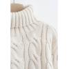 imageCHICWISH Women Turtleneck Christmas Sweater Cable Crop Long Sleeve Pullover Sweaters Fall Winter Casual Chunky Knit TopsSand
