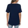 imageLONGYUAN Women Casual Short Sleeve Tshirts V Neck Loose Fitting Blouse Side Split Stretch Tops Navy BlueXLarge
