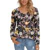 imageLONGYUAN Women Long Sleeve Tops Vneck Shirts Basic Loose Tunic Tops Casual 2025 Trendy BlousesBlackcolorful Flower