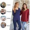 imageLONGYUAN Women Long Sleeve Tops Vneck Shirts Basic Loose Tunic Tops Casual 2025 Trendy BlousesBluekhaki