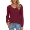 imageLONGYUAN Women Long Sleeve Tops Vneck Shirts Basic Loose Tunic Tops Casual 2025 Trendy BlousesBurgundy