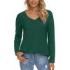 imageLONGYUAN Women Long Sleeve Tops Vneck Shirts Basic Loose Tunic Tops Casual 2025 Trendy BlousesDark Green
