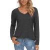 imageLONGYUAN Women Long Sleeve Tops Vneck Shirts Basic Loose Tunic Tops Casual 2025 Trendy BlousesGray