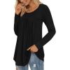 imageLONGYUAN Womens Long Sleeve Casual Tunics Tops 2025 Winter Loose Shirts Flare Blouse Comfy Elastic CuteBlack