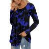imageLONGYUAN Womens Long Sleeve Casual Tunics Tops 2025 Winter Loose Shirts Flare Blouse Comfy Elastic CuteBlue Flowers