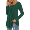 imageLONGYUAN Womens Long Sleeve Casual Tunics Tops 2025 Winter Loose Shirts Flare Blouse Comfy Elastic CuteDark Green