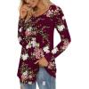 imageLONGYUAN Womens Long Sleeve Casual Tunics Tops 2025 Winter Loose Shirts Flare Blouse Comfy Elastic CuteFl Wine Red
