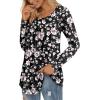imageLONGYUAN Womens Long Sleeve Casual Tunics Tops 2025 Winter Loose Shirts Flare Blouse Comfy Elastic CuteFlower Pink Black