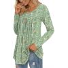 imageLONGYUAN Womens Long Sleeve Casual Tunics Tops 2025 Winter Loose Shirts Flare Blouse Comfy Elastic CuteGreen Flowers