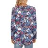imageLONGYUAN Womens Long Sleeve Casual Tunics Tops 2025 Winter Loose Shirts Flare Blouse Comfy Elastic CuteMixed Blue Redflower