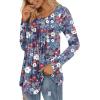 imageLONGYUAN Womens Long Sleeve Casual Tunics Tops 2025 Winter Loose Shirts Flare Blouse Comfy Elastic CuteMixed Blue Redflower