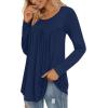 imageLONGYUAN Womens Long Sleeve Casual Tunics Tops 2025 Winter Loose Shirts Flare Blouse Comfy Elastic CuteNavy Blue