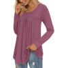 imageLONGYUAN Womens Long Sleeve Casual Tunics Tops 2025 Winter Loose Shirts Flare Blouse Comfy Elastic CutePurple Red