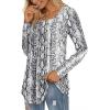 imageLONGYUAN Womens Long Sleeve Casual Tunics Tops 2025 Winter Loose Shirts Flare Blouse Comfy Elastic CuteSnake Print White