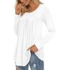 imageLONGYUAN Womens Long Sleeve Casual Tunics Tops 2025 Winter Loose Shirts Flare Blouse Comfy Elastic CuteWhite