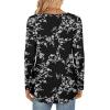 imageLONGYUAN Womens Long Sleeve Casual Tunics Tops 2025 Winter Loose Shirts Flare Blouse Comfy Elastic CuteWhite Black Flower