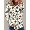 imageLONGYUAN Womens Long Sleeve Tops 2025 Fall Casual Tunic Stretchy Loose TShirts Basic BlouseAblack Flower White