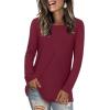 imageLONGYUAN Womens Long Sleeve Tops 2025 Fall Casual Tunic Stretchy Loose TShirts Basic BlouseAburgundy
