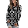 imageLONGYUAN Womens Long Sleeve Tops 2025 Fall Casual Tunic Stretchy Loose TShirts Basic BlouseFloral Bw Grain1