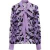imageCHICWISH Women Mesh Tops Velvet Bats Printed Casual Shirt Self Tie Knot V Neck Long Sleeve Halloween Holiday Buttoned BlousePurple