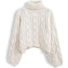 imageCHICWISH Women Turtleneck Christmas Sweater Cable Crop Long Sleeve Pullover Sweaters Fall Winter Casual Chunky Knit TopsSand