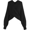 imageCHICWISH Womens Comfy Casual Off WhiteBlack Crisscross Ribbed Soft Knit Sweater PulloverBlack