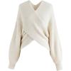 imageCHICWISH Womens Comfy Casual Off WhiteBlack Crisscross Ribbed Soft Knit Sweater PulloverIvory