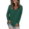 imageLONGYUAN Women Long Sleeve Tops Vneck Shirts Basic Loose Tunic Tops Casual 2025 Trendy BlousesDark Green
