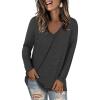 imageLONGYUAN Women Long Sleeve Tops Vneck Shirts Basic Loose Tunic Tops Casual 2025 Trendy BlousesGray