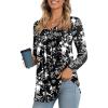 imageLONGYUAN Womens Long Sleeve Casual Tunics Tops 2025 Winter Loose Shirts Flare Blouse Comfy Elastic CuteBlack Wind Fl