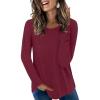 imageLONGYUAN Womens Long Sleeve Tops 2025 Fall Casual Tunic Stretchy Loose TShirts Basic BlouseAburgundy