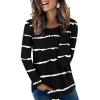 imageLONGYUAN Womens Long Sleeve Tops 2025 Fall Casual Tunic Stretchy Loose TShirts Basic BlouseBlack Stripe1