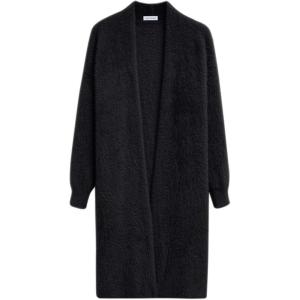 imageCHICWISH Women Fuzzy Cardigan Sweaters Solid Open Front Longline Cardigan Soft Chunky Fall Winter Knit Outerwear CoatsBlack