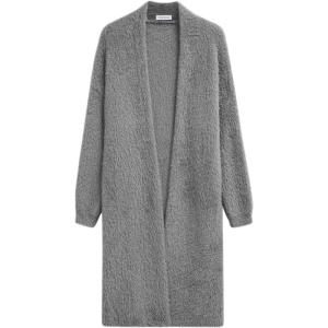 imageCHICWISH Women Fuzzy Cardigan Sweaters Solid Open Front Longline Cardigan Soft Chunky Fall Winter Knit Outerwear CoatsGrey