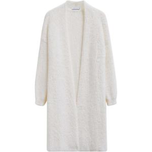 imageCHICWISH Women Fuzzy Cardigan Sweaters Solid Open Front Longline Cardigan Soft Chunky Fall Winter Knit Outerwear CoatsIvory