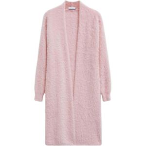 imageCHICWISH Women Fuzzy Cardigan Sweaters Solid Open Front Longline Cardigan Soft Chunky Fall Winter Knit Outerwear CoatsPink