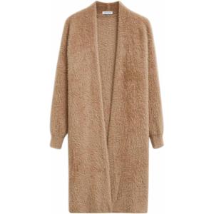 imageCHICWISH Women Fuzzy Cardigan Sweaters Solid Open Front Longline Cardigan Soft Chunky Fall Winter Knit Outerwear CoatsTan